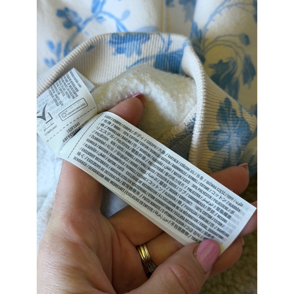 Abercrombie & Fitch Fleece Sweatshirt Sunday Slash Floral White Blue Small - Picture 9 of 9